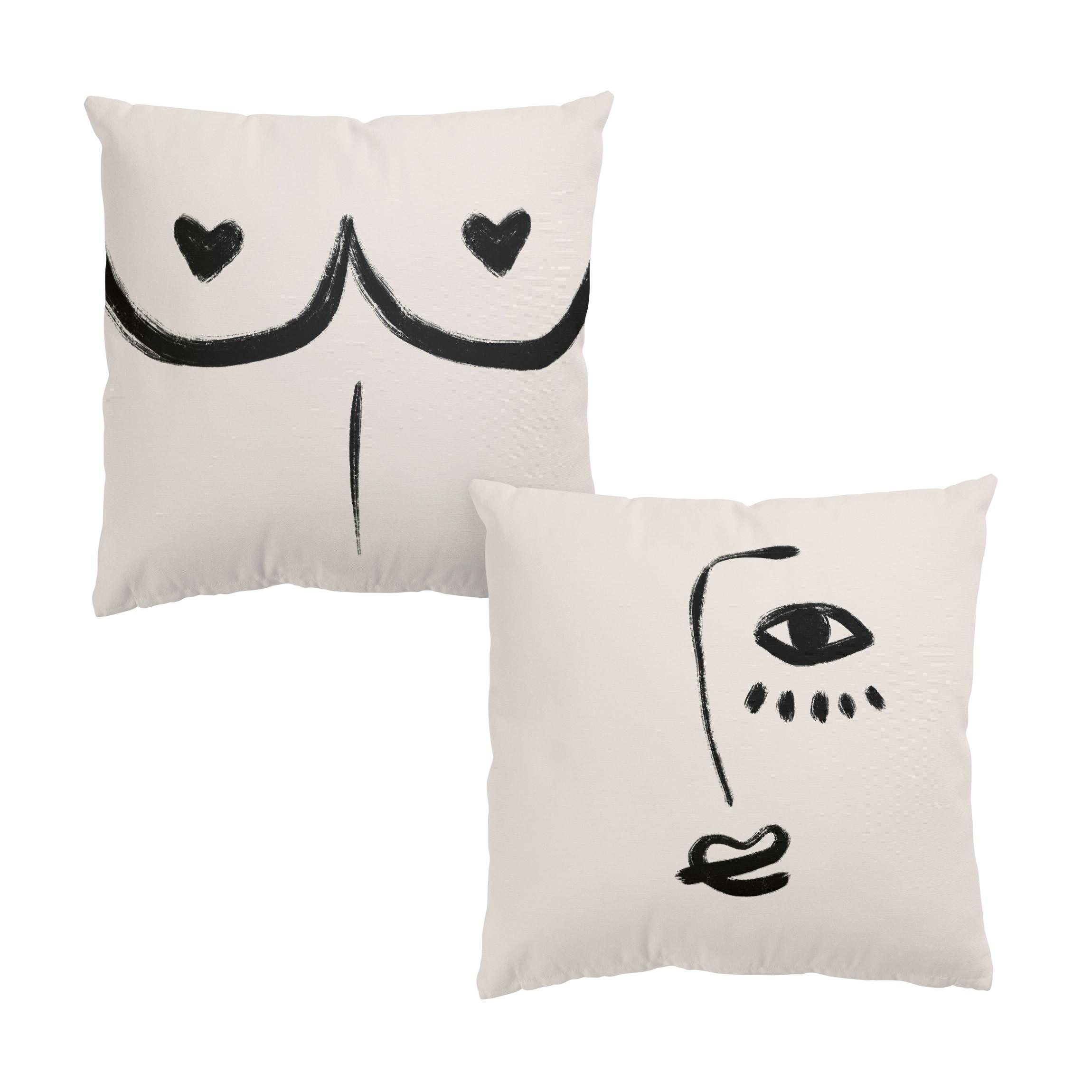 DEKOKISSEN 2er-Set Alina Buffiere Illustration - Ich seh dich Brüste Duo 50/50 cm - Beige, Textil (50/50cm) - Bilderwelten