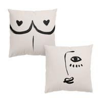 DEKOKISSEN 2er-Set Alina Buffiere Illustration - Ich seh dich Brüste Duo 50/50 cm - Beige, Textil (50/50cm) - Bilderwelten