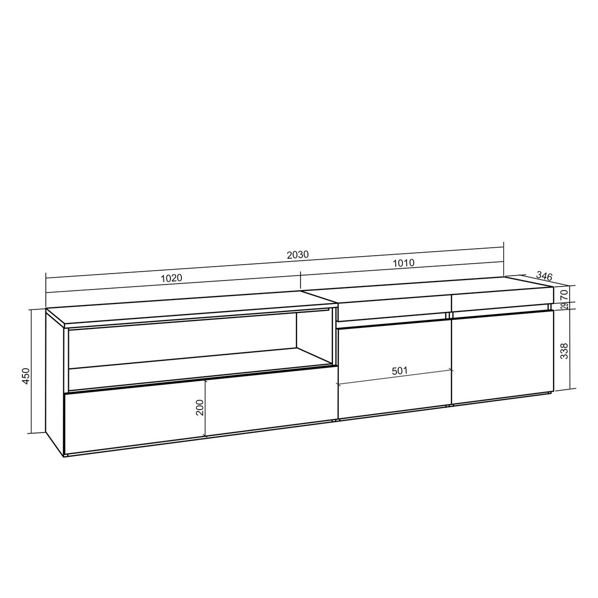LOWBOARD Hängend, Eiche, Schwarz, 200/35/45cm - Naturfarben, Holzwerkstoff (200/45/35cm) - Skraut Home