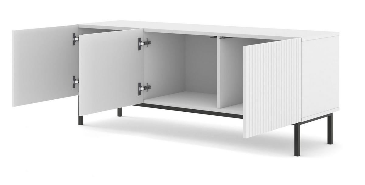 TV LOWBOARD Weiß, Weiß Hochglanz, Schwarz 150/58/42 - Weiß Hochglanz/Schwarz, Holzwerkstoff (150/58/42cm) - RAUMHIRSCH FURNITURE