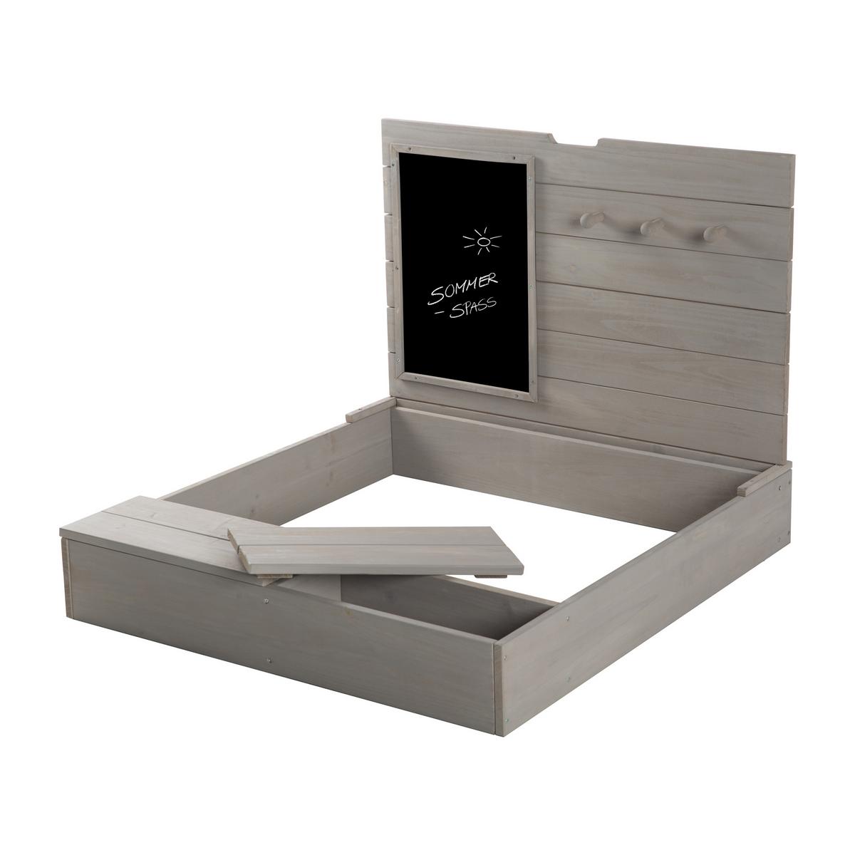SANDKASTEN mit Deckel Tafel und Haken grau - Grau, Holz (85/88/65.5cm) - Roba