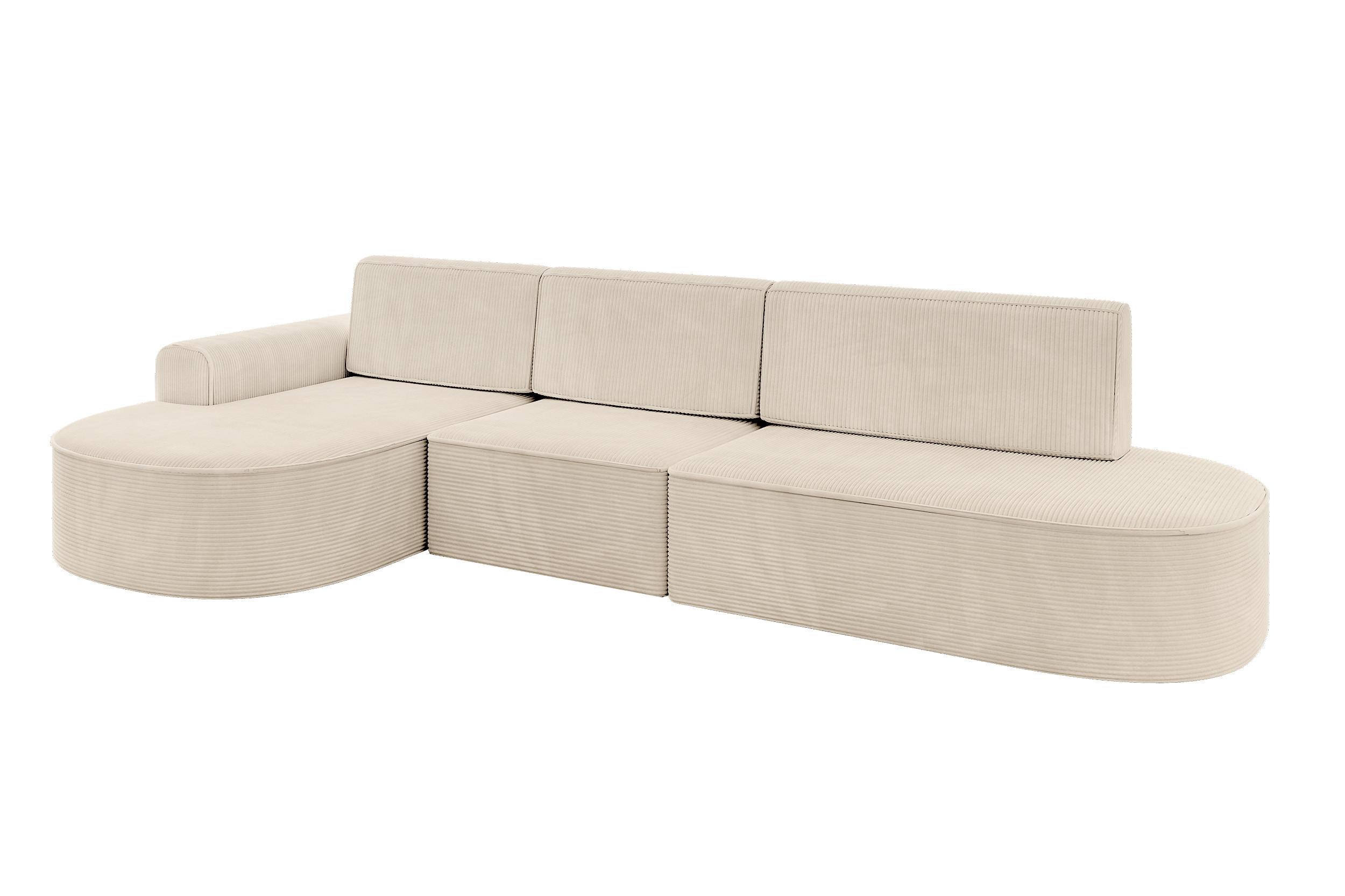 ECKSOFA mit Schlaffunktion Ottomane Links MARI L2-S 368X167X85 Beige Cord - Schwarz/Cappuccino, Holzwerkstoff/Kunststoff (368/167cm) - ALTDECOR