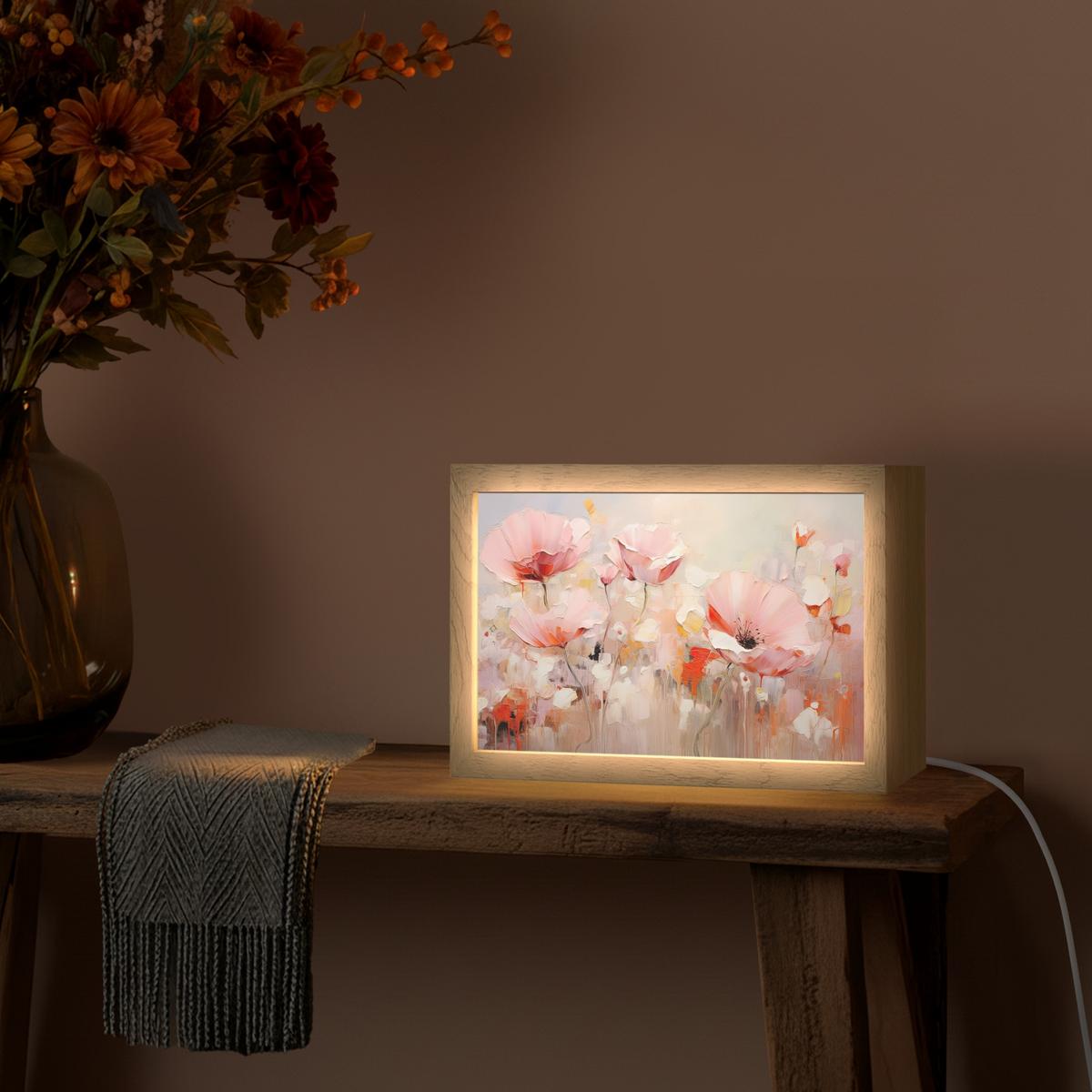 TISCHLEUCHTE Blumen - Aquarell - Rosa - Abstrakt - Kunst 30x20 cm - Anthrazit, Holzwerkstoff (8/30/20cm) - OnlyWow
