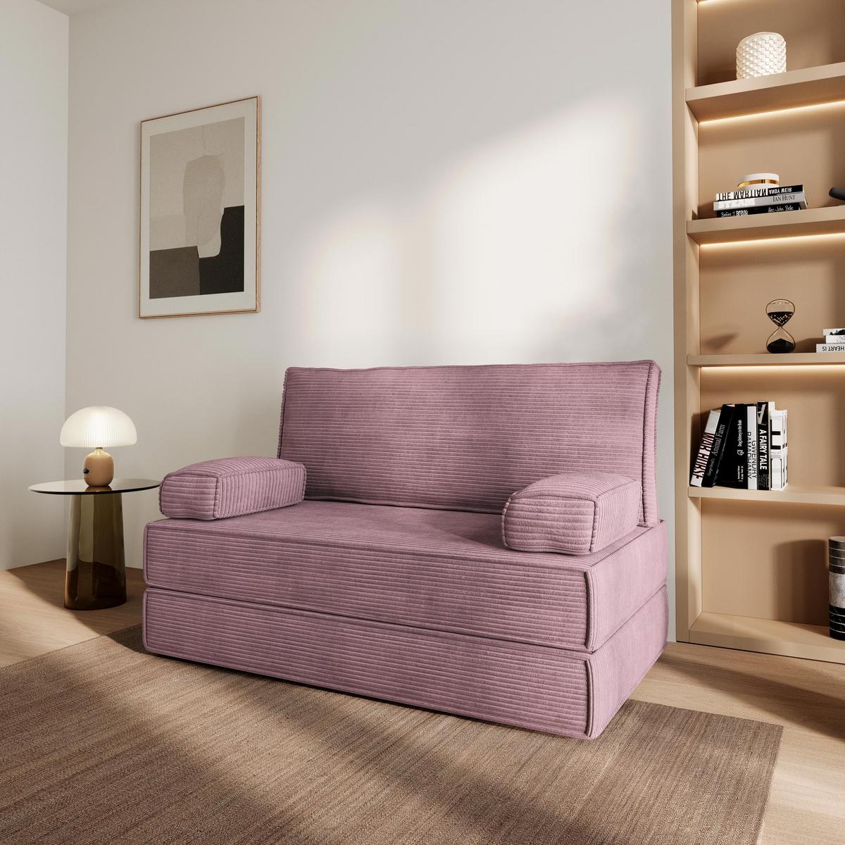 BETTSOFA LADIA aus Schaumstoff Kordstoff Lila Schlaffunktion - Lila, Textil (140/86/60cm) - MASSENO