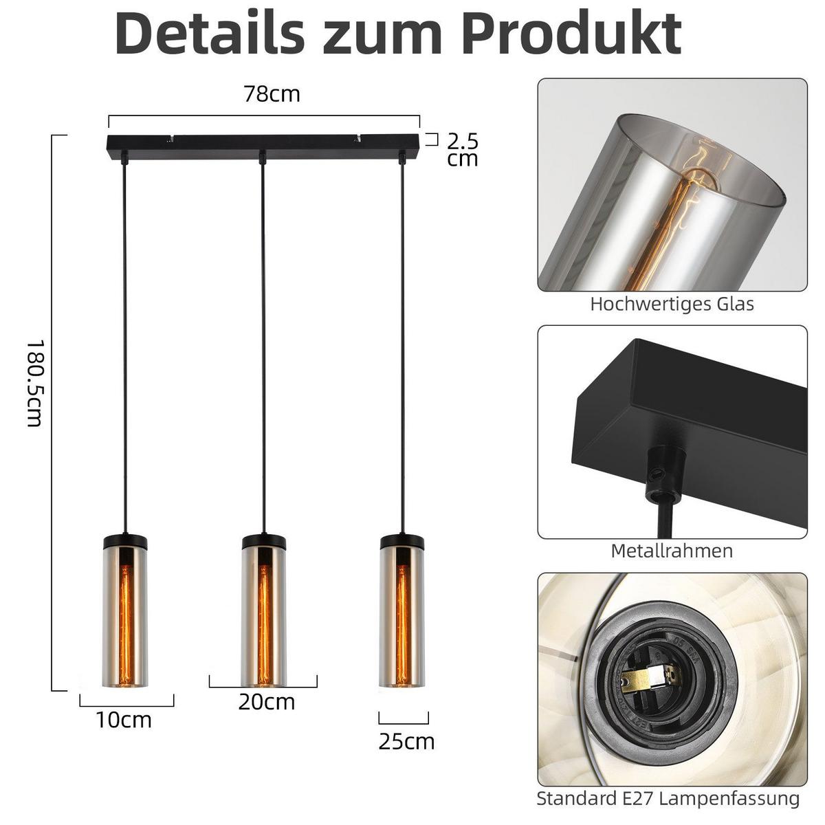 PENDELLEUCHTE Marshburn 46/5/158 cm - Schwarz, Metall (5/46/158cm) - Nettlife