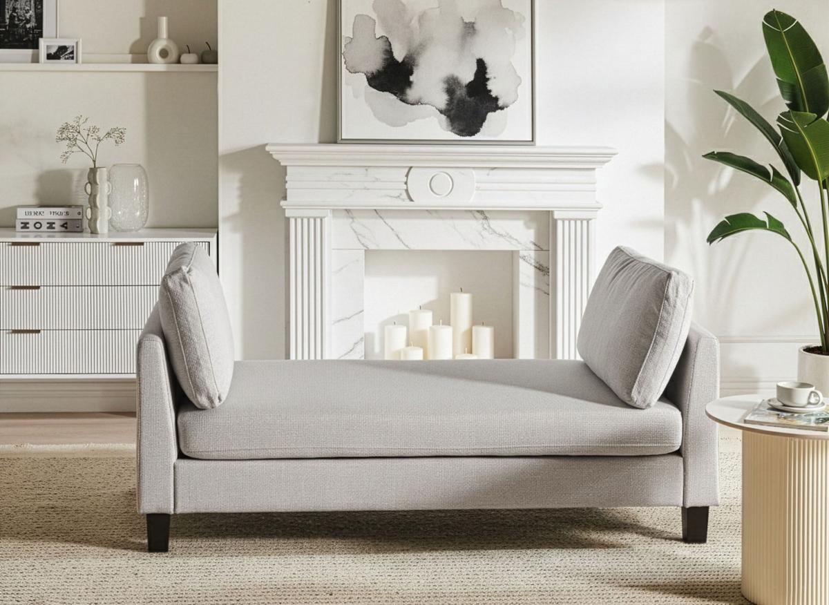 CHAISELONGUE Stoff Hellgrau Archiane - Hellgrau/Schwarz, Textil (170/60/85cm) - Beliani