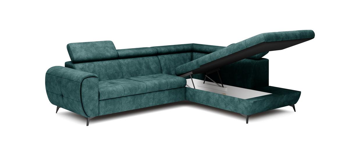 ECKSOFA MAGIA R-S Grün Plüsch-Stoff mit Schlaffunktion - Grün, Holz (260/217cm) - MASSENO