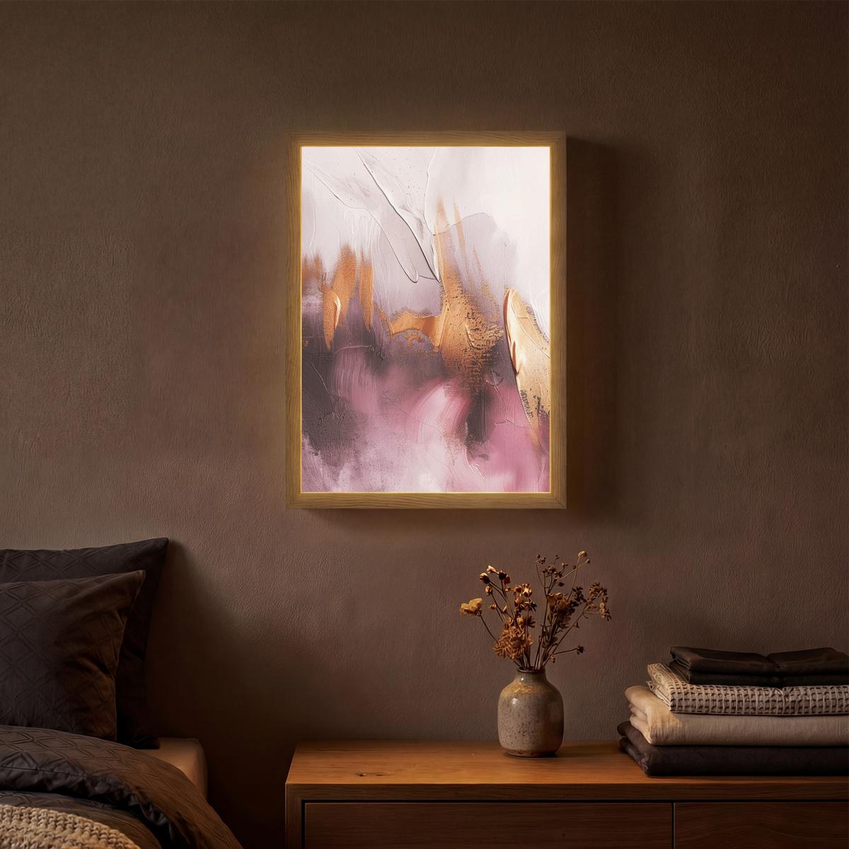 WANDLEUCHTE MIT AKKU Lila - Abstrakt - Farbe - Gold 30x40 cm - Mauve, Holzwerkstoff (30/40/8cm) - OnlyWow