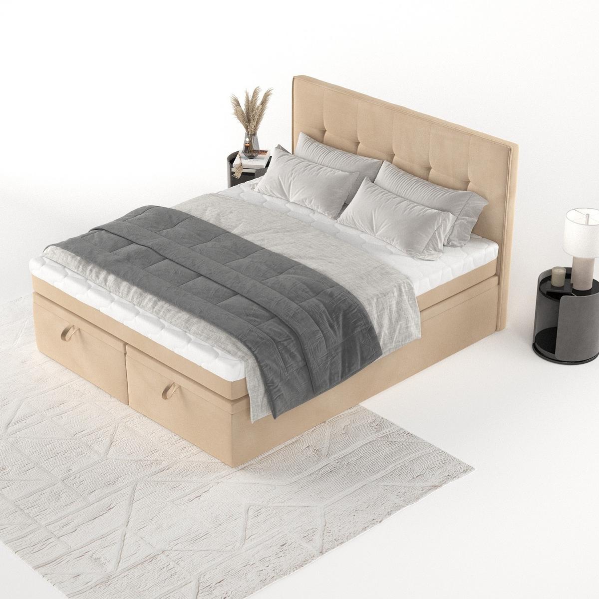 BOXBETT Arivo 140/200 cm Beige im Kronos Stoff - Beige/Schwarz, Holz/Holzwerkstoff (140/200cm) - AltaBeds