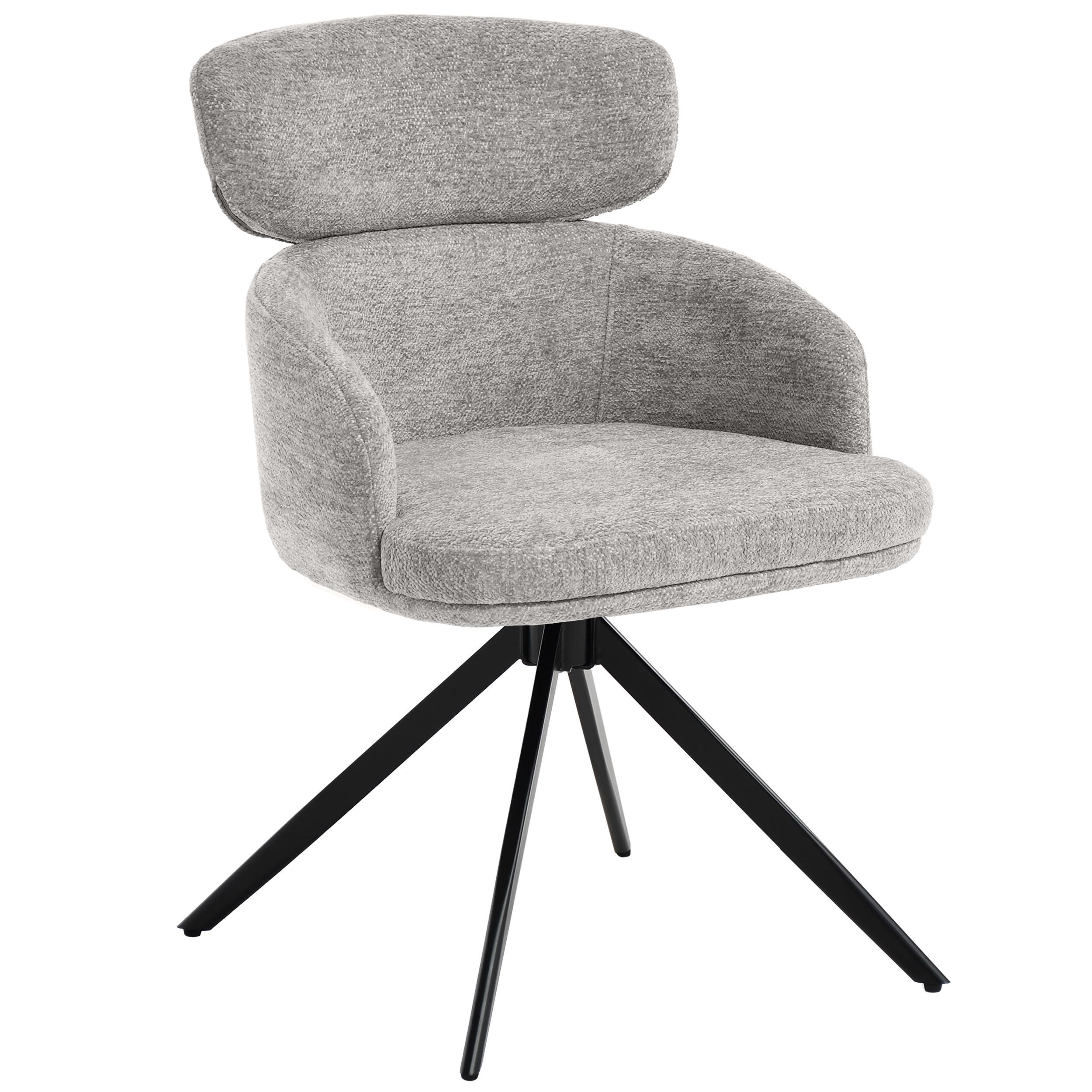 DREHSTUHL Tuso, Polsterstuhl mit Armlehnen und Kopfstütze, Bouclé-Stoff, Hellgrau - Hellgrau/Schwarz, Metall (49/81/55cm) - Beautysofa