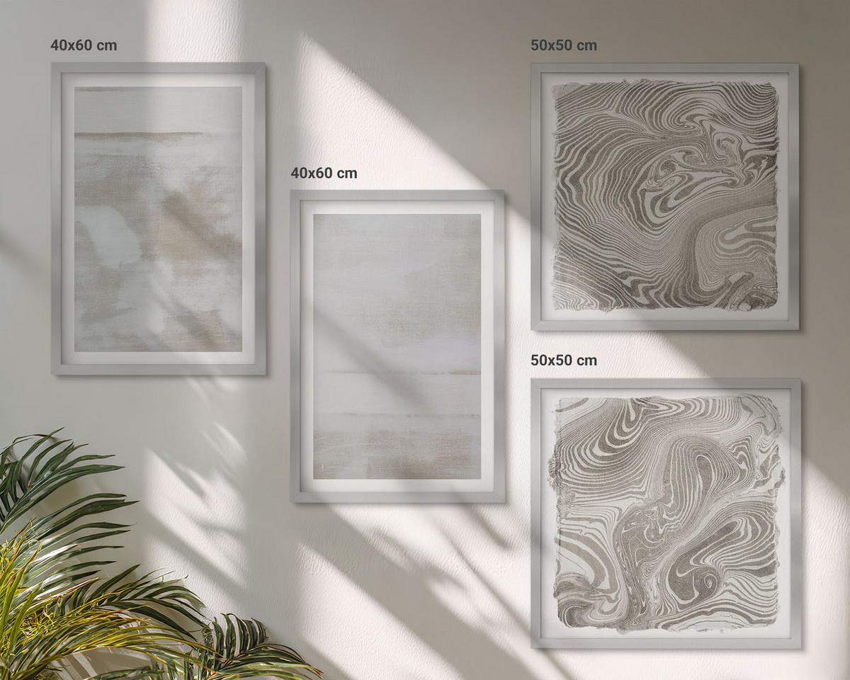 BILDER SET 4er Set - 50x50 cm & 40x60 cm Silberner Rahmen - Abgenutzte Texturen, moderner Stil - Silberfarben, Kunststoff (50/50cm) - TULUP