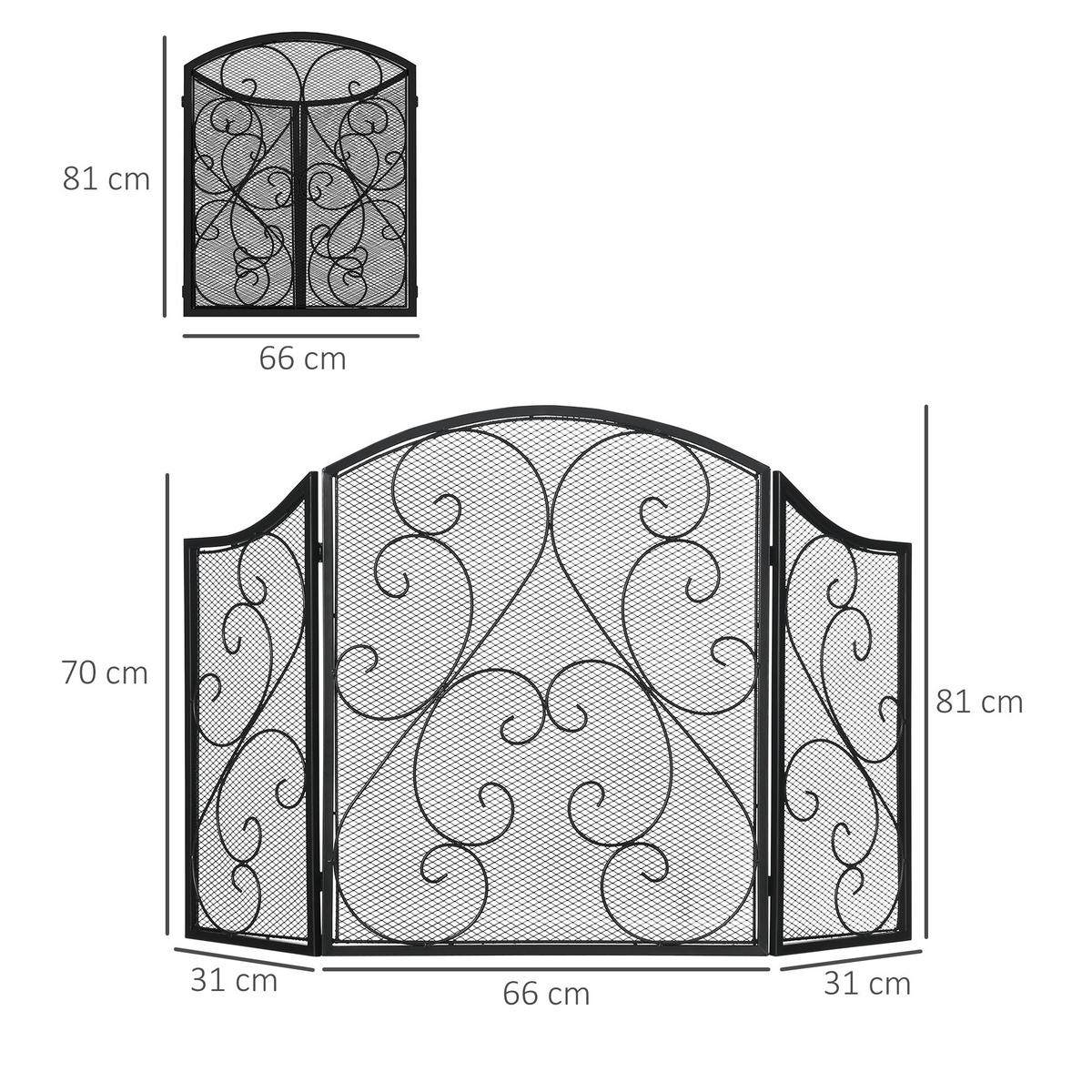 KAMINGITTER, Klappbares Kaminschutzgitter, Ofenschutzgitter mit 3 Paneelen - Schwarz, Metall (31/81/66cm) - HOMCOM
