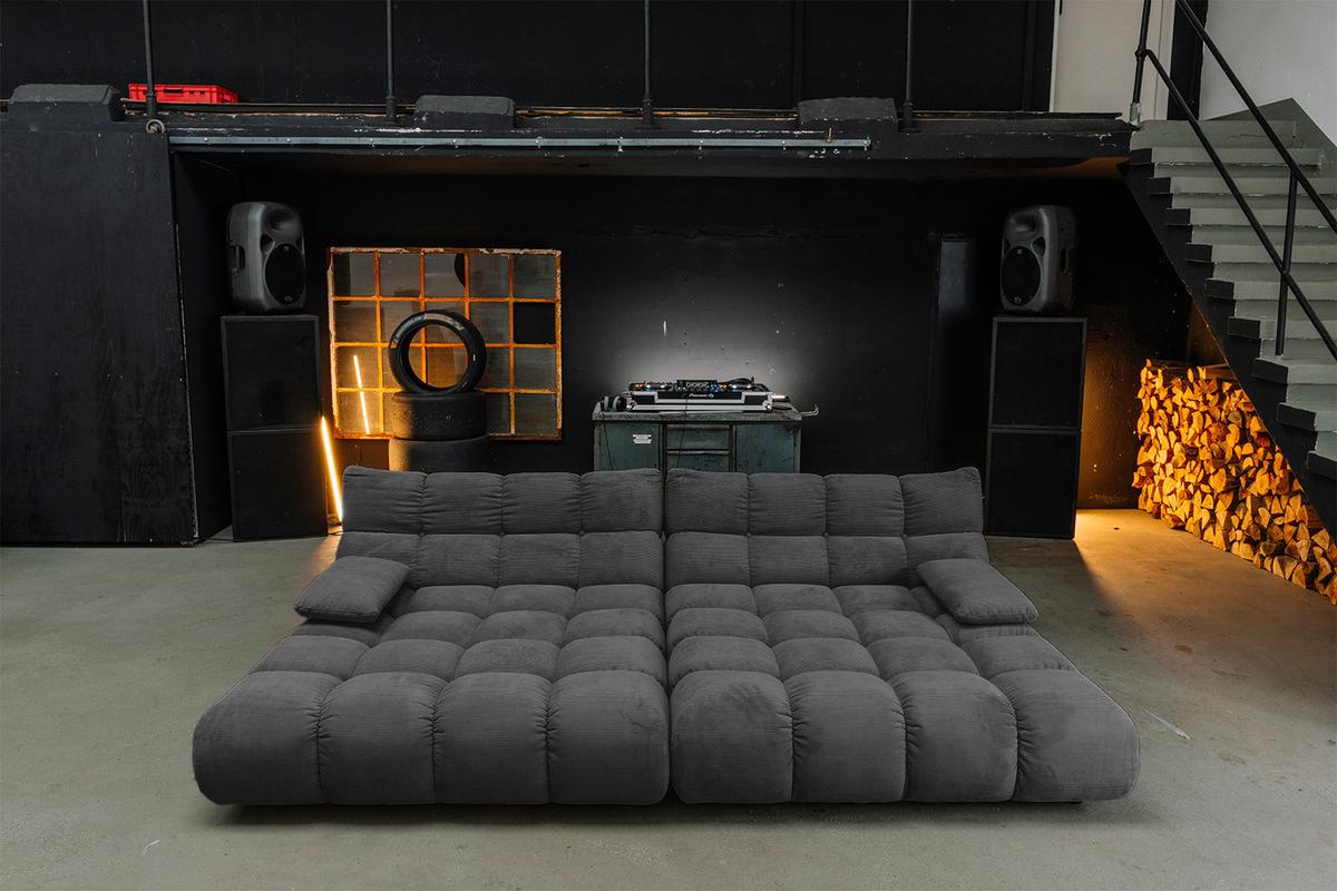 BIG SOFA VIVIEN Anthrazit Cord - Anthrazit/Schwarz, Kunststoff/Textil (296/85/178cm) - KAWOLA