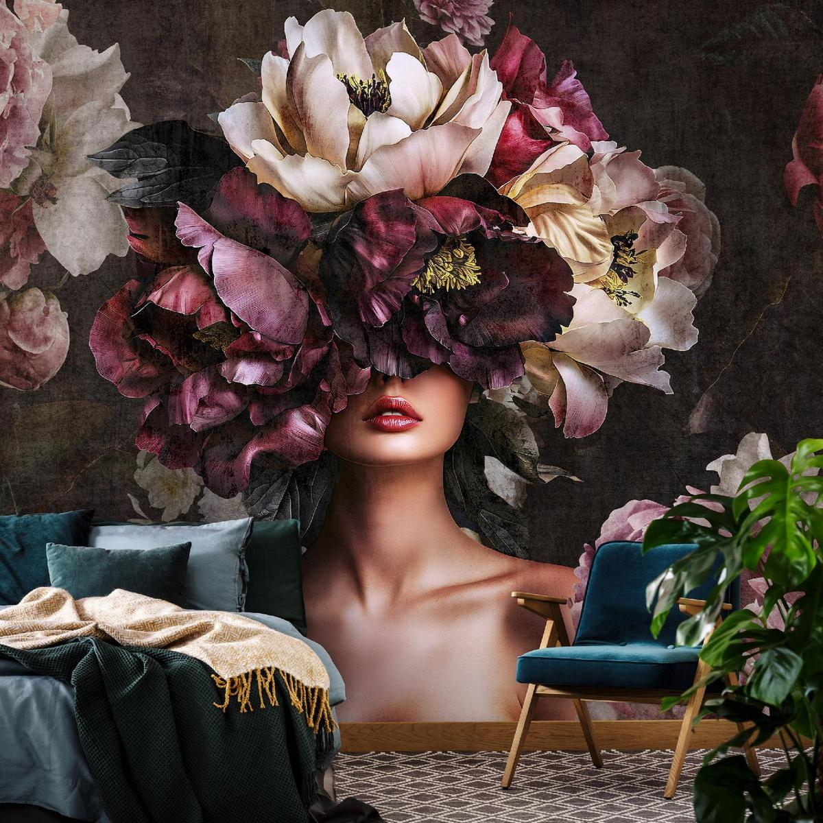 FOTOTAPETE Frau Blumen Vlies Tapete Wohnzimmer Schlafzimmer 150x105 - Multicolor, Papier (150/105cm) - Wallarena