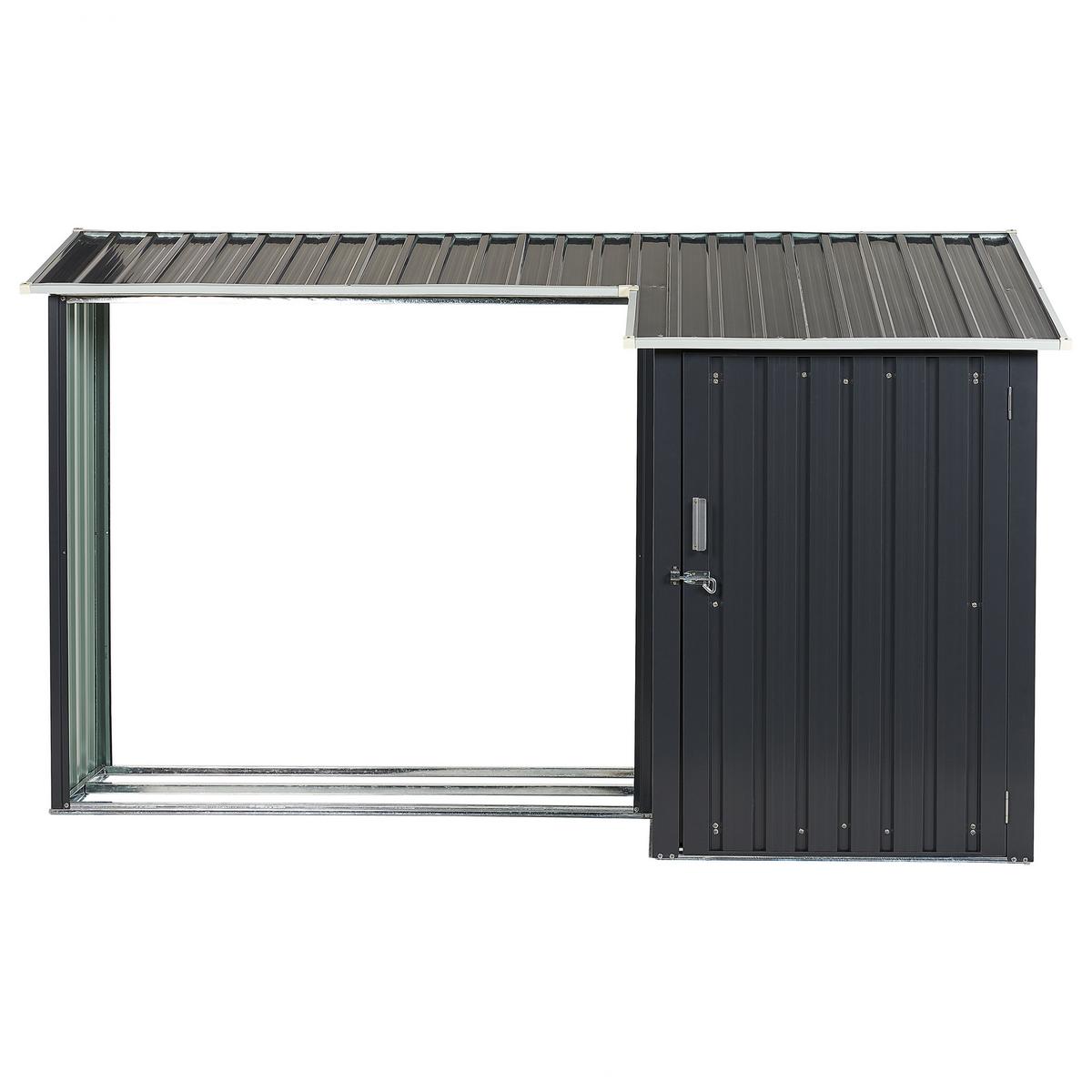 GERÄTEHAUS mit Holzunterstand Stahl graphitgrau/cremeweiß Aosta - Grau, Metall (270/158/105cm) - Beliani