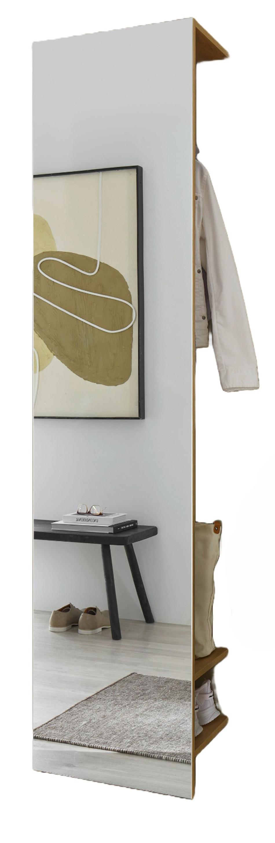GARDEROBE Evoke Eiche 50 x 200 cm, Kompaktgarderobe mit Spiegel - Eichefarben/Schwarz, Glas/Holzwerkstoff (50/200/30cm) - Furn.Design