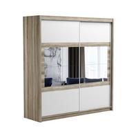 SCHWEBETÜRENSCHRANK POPPY 203/215/61 cm 2-türig mit Spiegel Eichefarben - Eichefarben/Weiß, Holzwerkstoff (203/215/61cm) - MASSENO