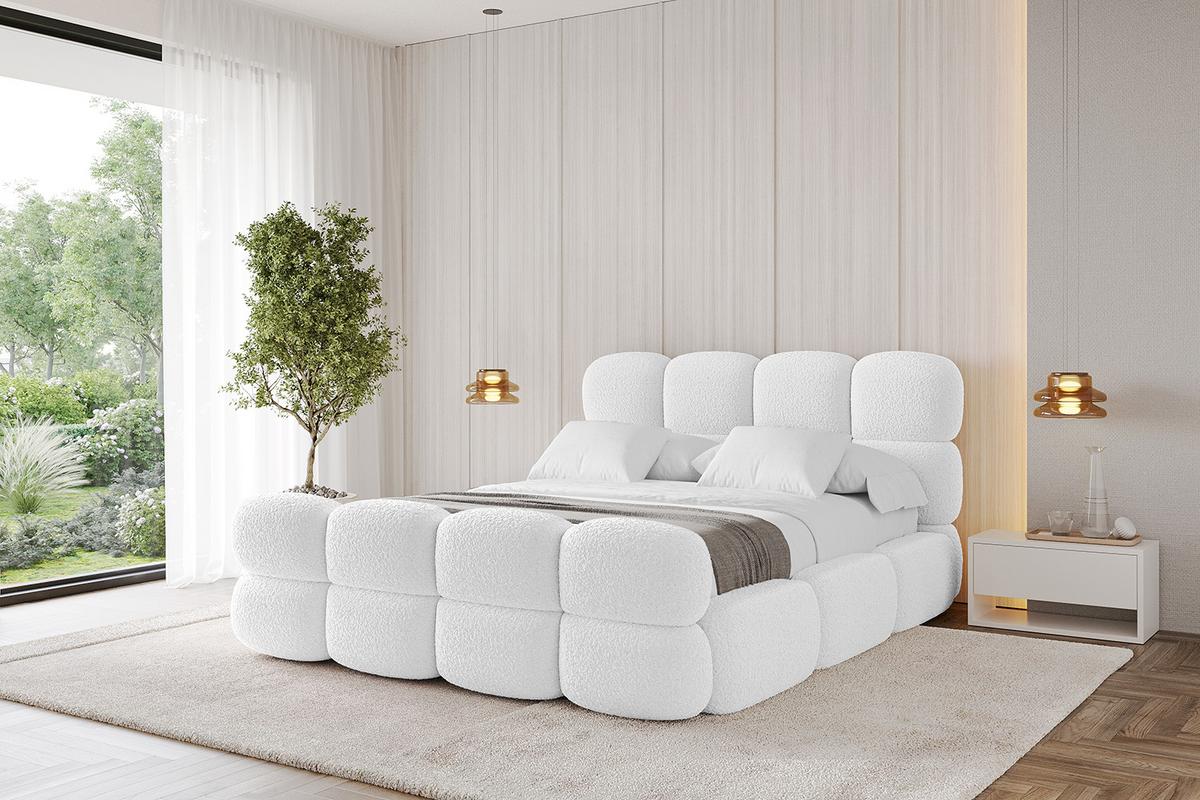 POLSTERBETT mit Bettkasten, Fußteil und Lattenrost, Bett mit Matratze H3/H4 - NOMA-Z 180x200 Weiß - Weiß, Holzwerkstoff/Textil (180/200cm) - ALTDECOR