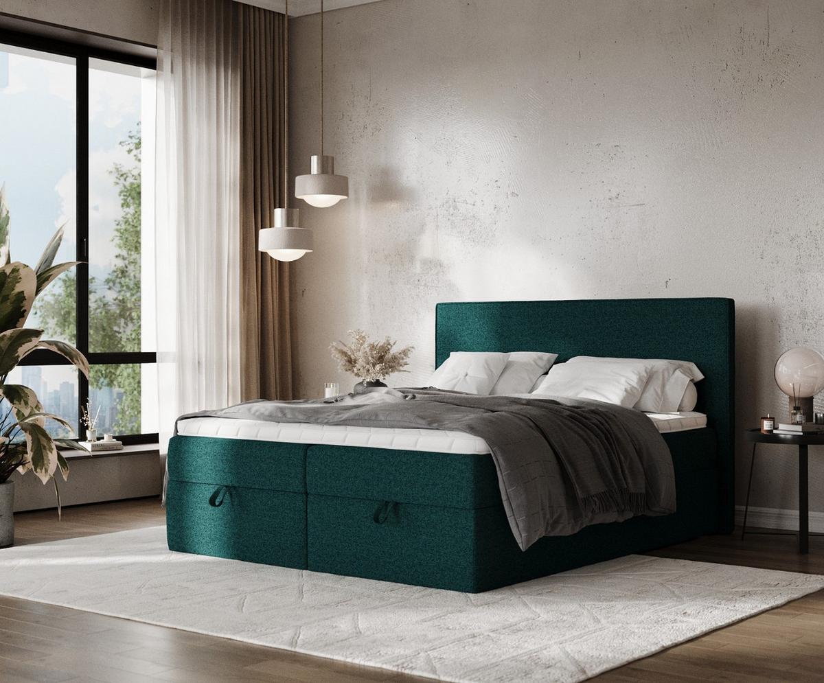 BOXBETT Velma 200/200 cm Grün im Riva Stoff - Schwarz/Grün, Holz/Holzwerkstoff (200/200cm) - AltaBeds