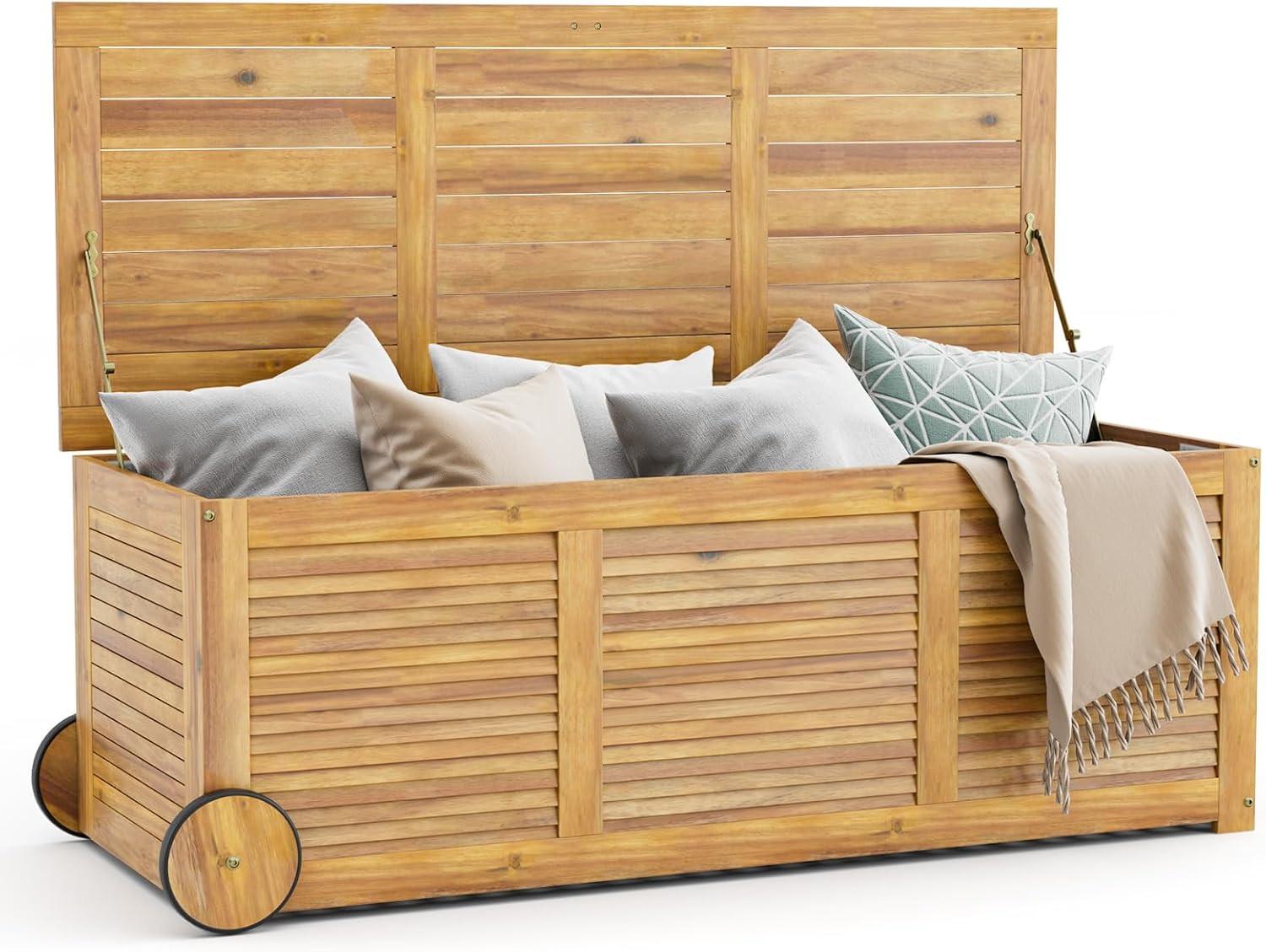 GARTENBOX Auf Rollen Holz - Naturfarben, Kunststoff (127/45/50cm) - COSTWAY