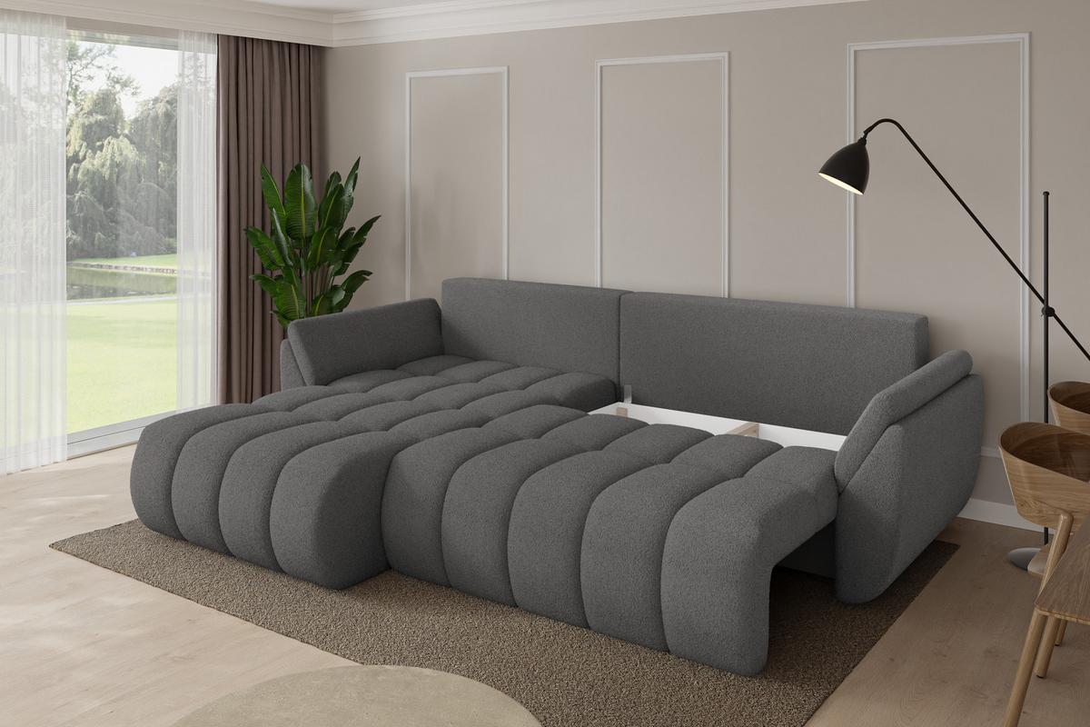 ECKSOFA mit Schlaffunktion Ottomane Links TOKO-L-v1 277x194x86 Grau Bouclé - Schieferfarben/Schwarz, Holzwerkstoff/Kunststoff (277/194cm) - ALTDECOR