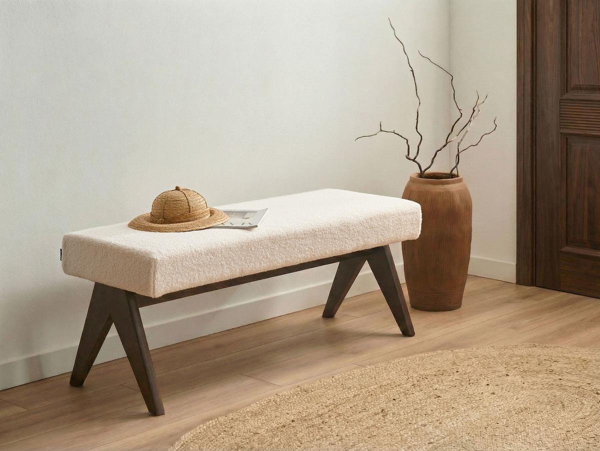 POLSTERBANK Bouclé Cremeweiß/Dunkelbraun Tamre - Creme, Textil (118/48/46cm) - Beliani