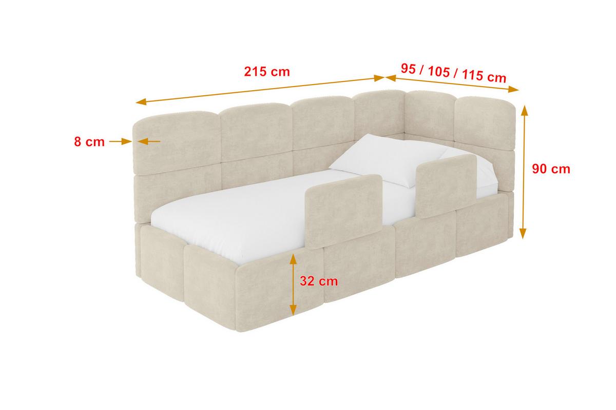 EINZELLBETT Jugendbett mit Bettkasten und Matratze H3/H4, Links - KIVY 100x200 Beige - Beige, Holzwerkstoff/Textil (100/200cm) - ALTDECOR