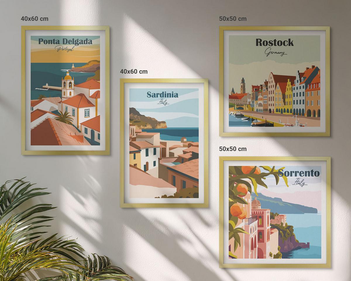 BILDER SET 4er Set - 50x50 cm & 40x60 cm Goldrahmen - Ansichten europäischer Häfen - Goldfarben, Kunststoff (50/50cm) - TULUP