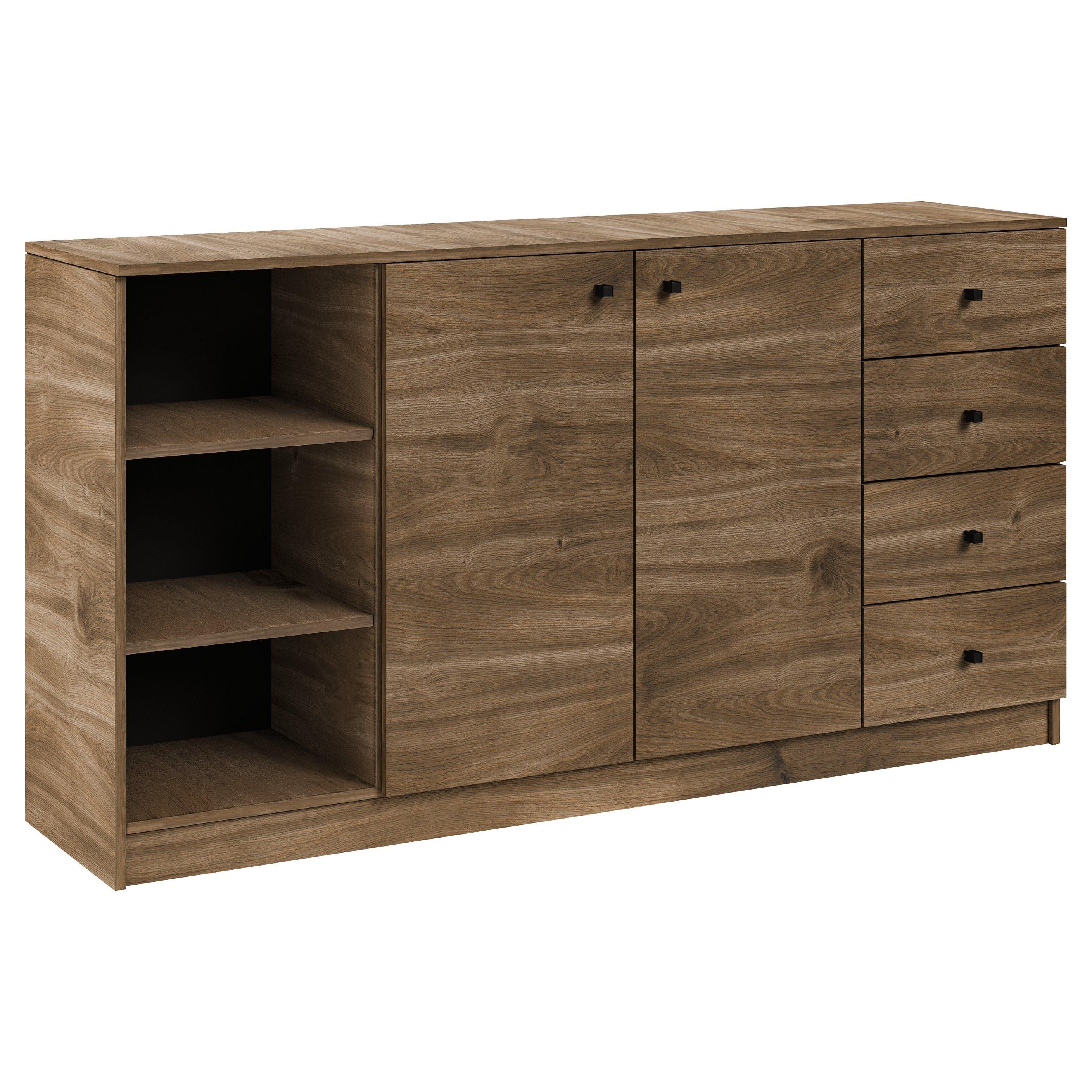 KOMMODE NESTOS 160/87/40cm mit 4 Schubladen 2 Türen Braun - Braun, Holzwerkstoff (160/87/40cm) - MASSENO