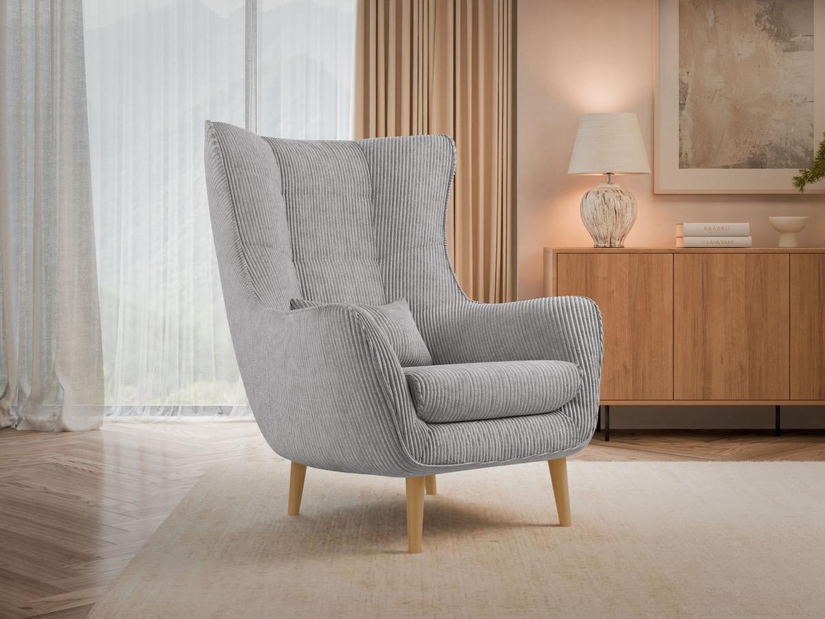 SESSEL Estjano Cord - Beige/Hellgrau, Holz/Textil (80/106/95cm) - MIRJAN24