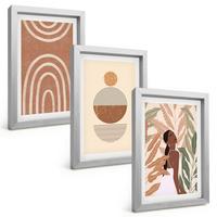 BILDER SET 3er Set - 20x30 cm Silberner Rahmen - Stilvolle Pflanzenmuster und Geometrie - Silberfarben, Kunststoff (20/30cm) - TULUP