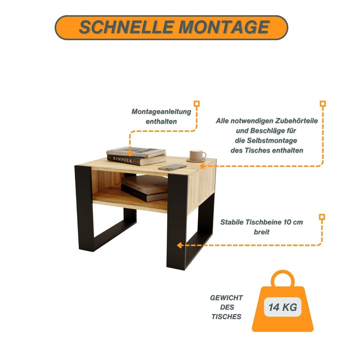COUCHTISCH Karo65 65/45/53,6 - Alteiche/Schwarz, Holzwerkstoff (53.6/65/45cm) - RAUMHIRSCH FURNITURE
