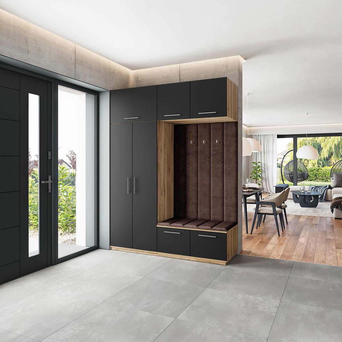 GARDEROBENSCHRANK REMA 180/240/60 cm Modern Garderobe-Set Eiche Wotan - Eiche Wotan/Schwarz, Holzwerkstoff (180/240/60cm) - MASSENO
