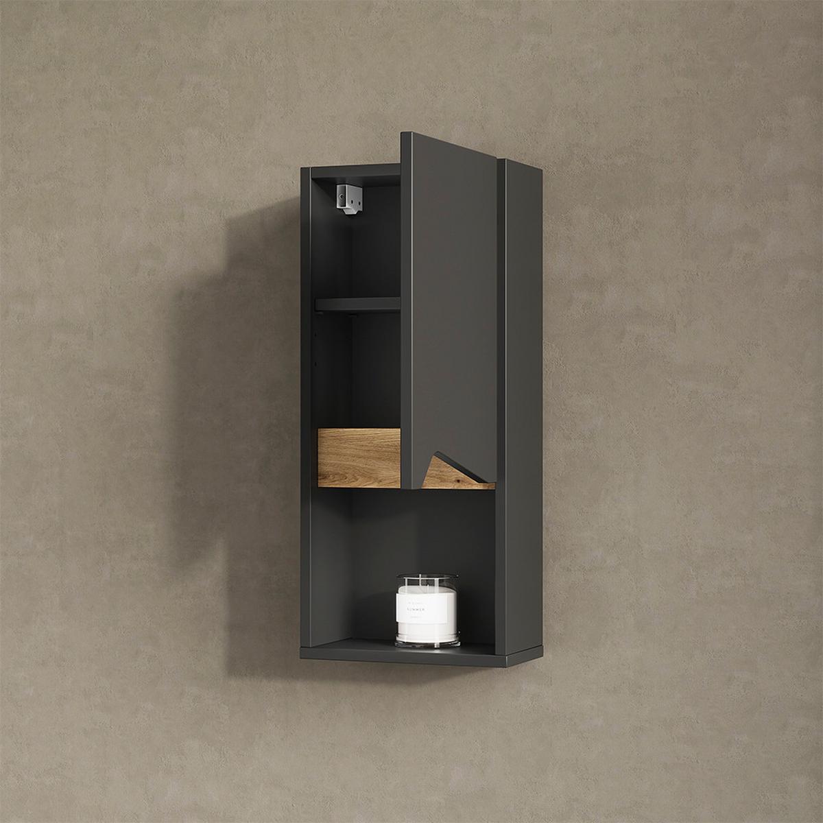 BADSCHRANK Timavo Anthrazit 30 x 67 cm mit Tür und offenem Fach - Anthrazit, Holzwerkstoff (30/67/17cm) - Livinity®