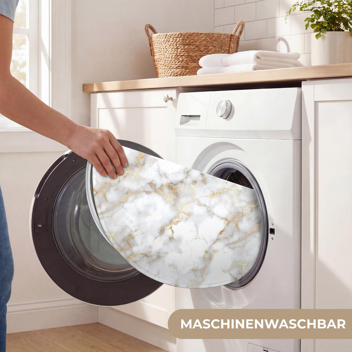 WC-VORLEGER Goldene Adern - Marmor - Weiß Toilettenteppich 70x70 cm - Weiß, Textil (70/1cm) - OnlyWow