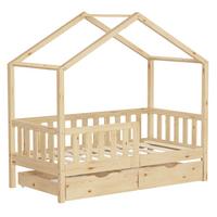 HAUSBETT 70x140 cm Natur aus Kiefernholz mit 2 Schubladen und Rausfallschutz - Beige, Holz (70/140cm) - ML-DESIGN