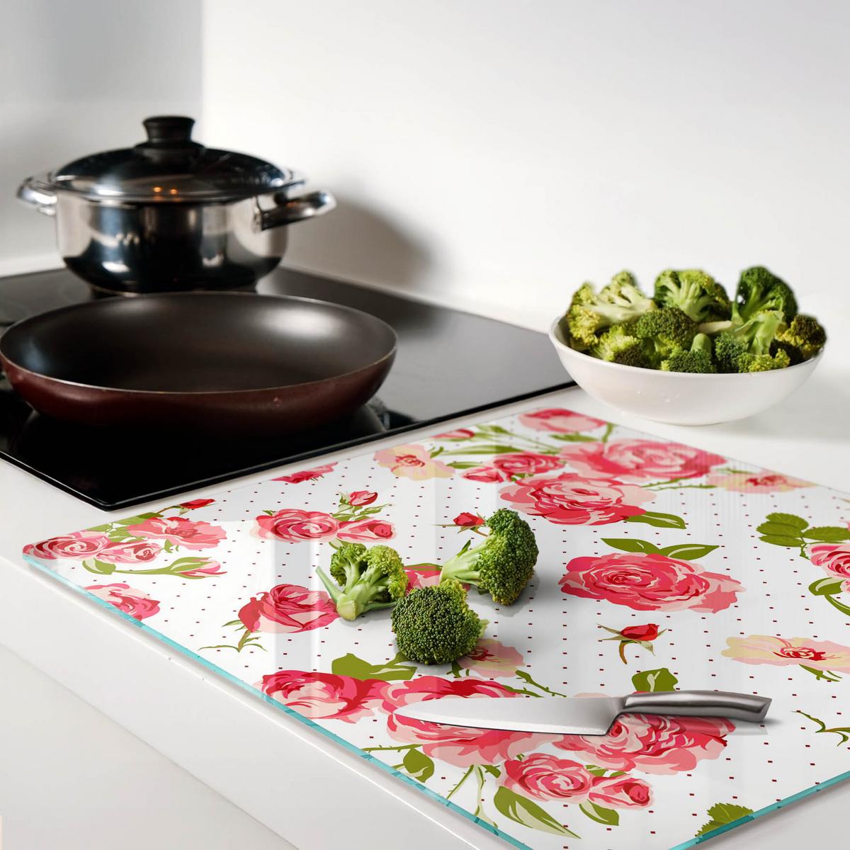 GLASPLATTE 60x52 cm Rosen - Pink, Glas (60/0.4/52cm) - TULUP