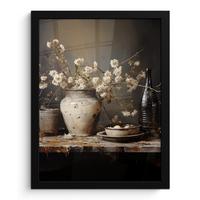 POSTER MIT RAHMEN Stilleben - Blumen - Blumenstrauß - Vase - Wein Bilderrahmen 30x40 cm - Schwarz, Papier (30/40cm) - MuchoWow