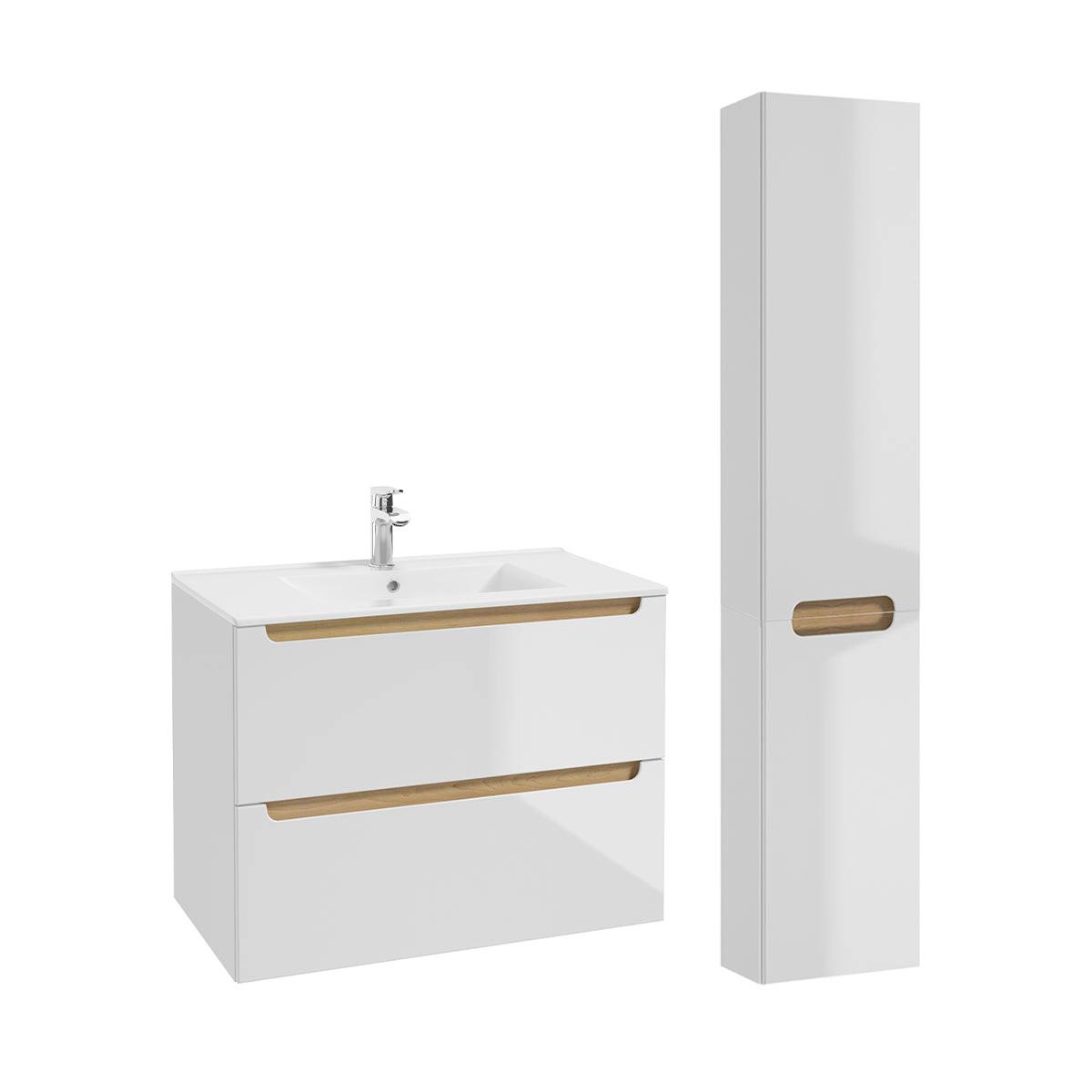 BADMÖBEL 80cm Livia 2er-Set Weiß - Weiß, Holzwerkstoff (80/60/45cm) - Petits-meubles