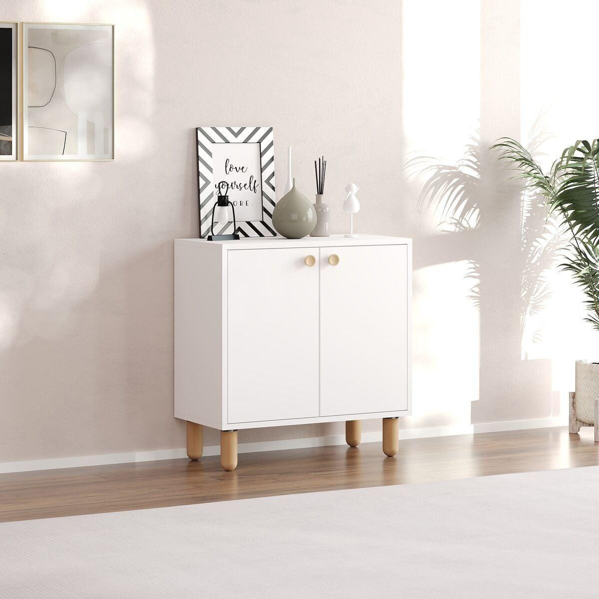 SIDEBOARD mit 2 Türen und Füßen aus massivem Buchenholz 36/72/73 cm - Weiß, Holzwerkstoff (36/73/43cm) - Calicosy
