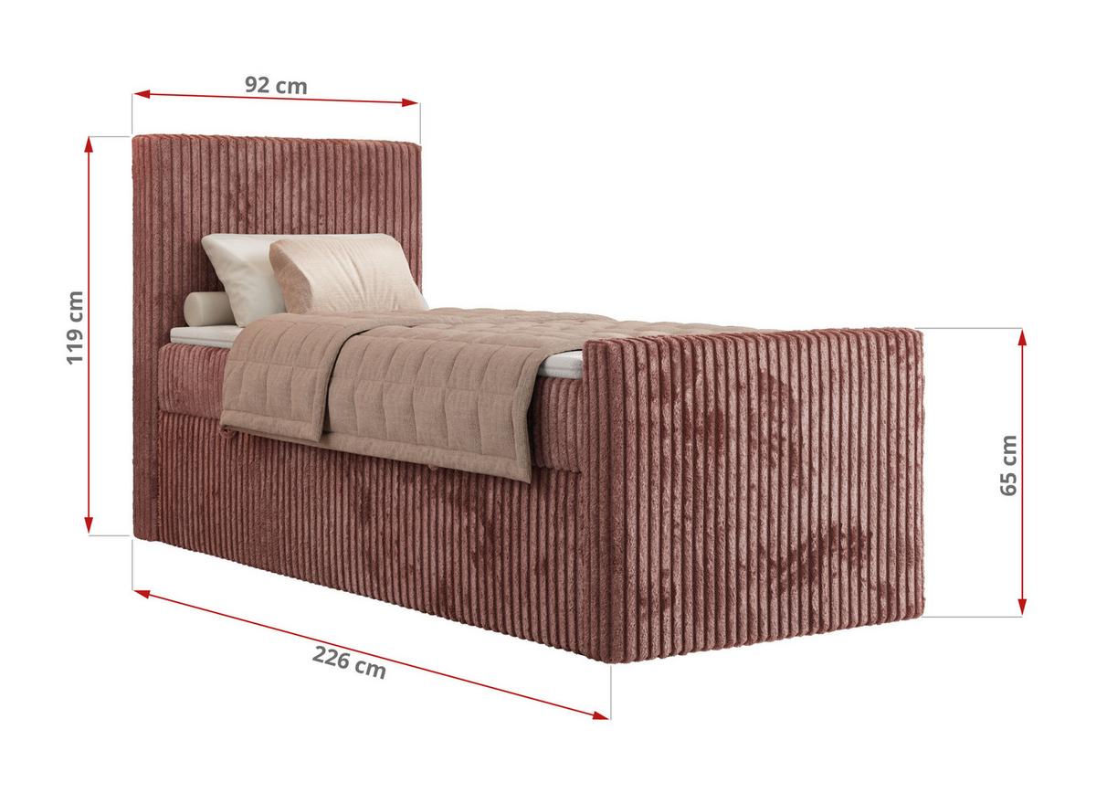 BOXBETT TILIANO DUO 90/200 - Rosa Cord - H4 - Topper Visco - Rechts Seite - Rosa, Textil (90/200cm) - MKS