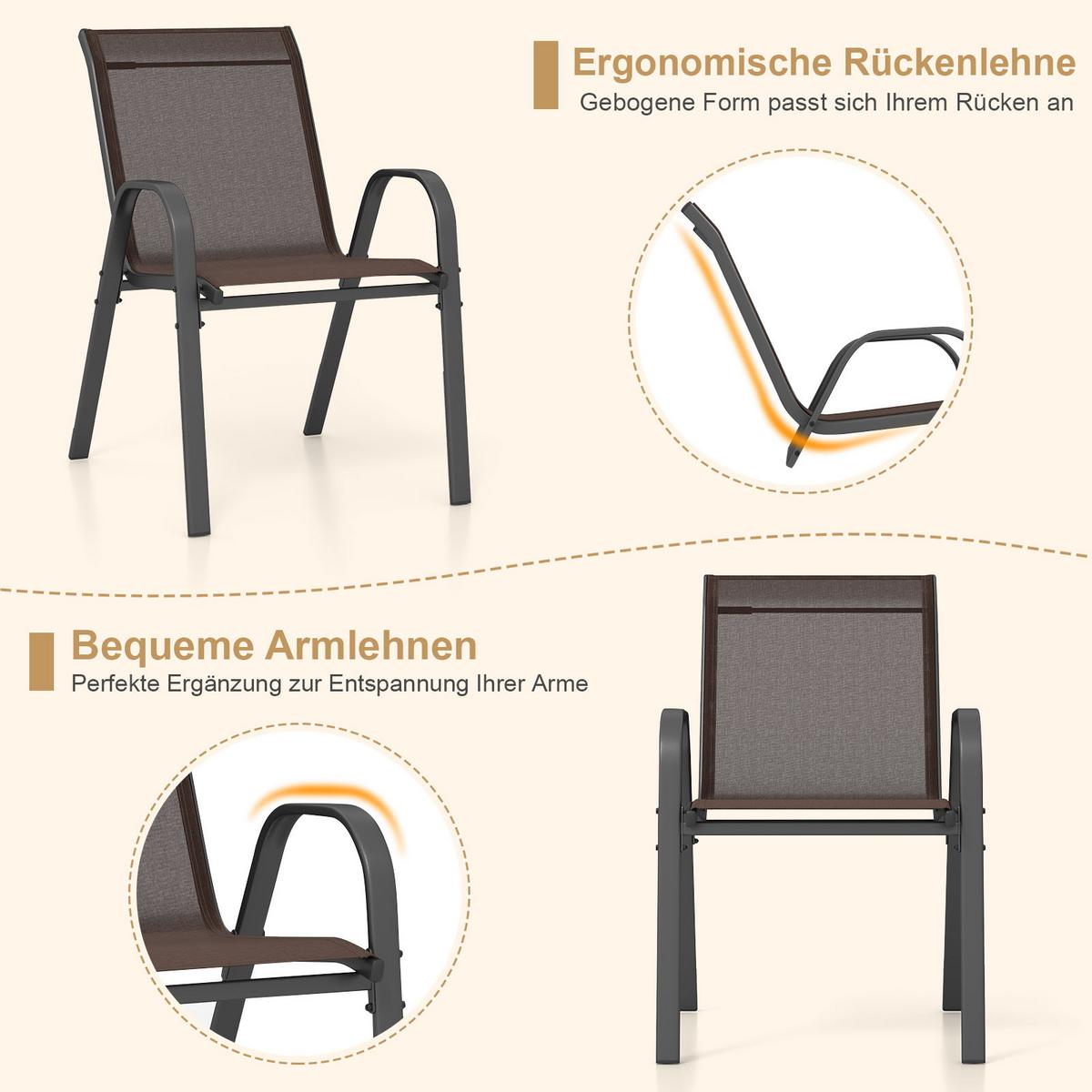 GARTENSTÜHLE Braun(2er-Set) - Braun, Metall (70/84/56cm) - COSTWAY