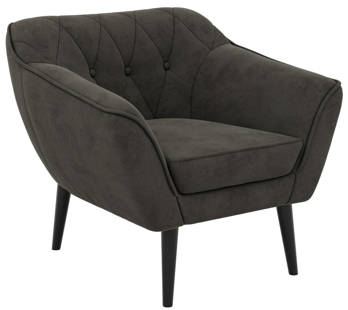 SESSEL PIRS - Dunkelgrau Velvet - Schwarze Beine - Dunkelgrau/Schwarz, Holzwerkstoff/Textil (80/75/74cm) - MKS