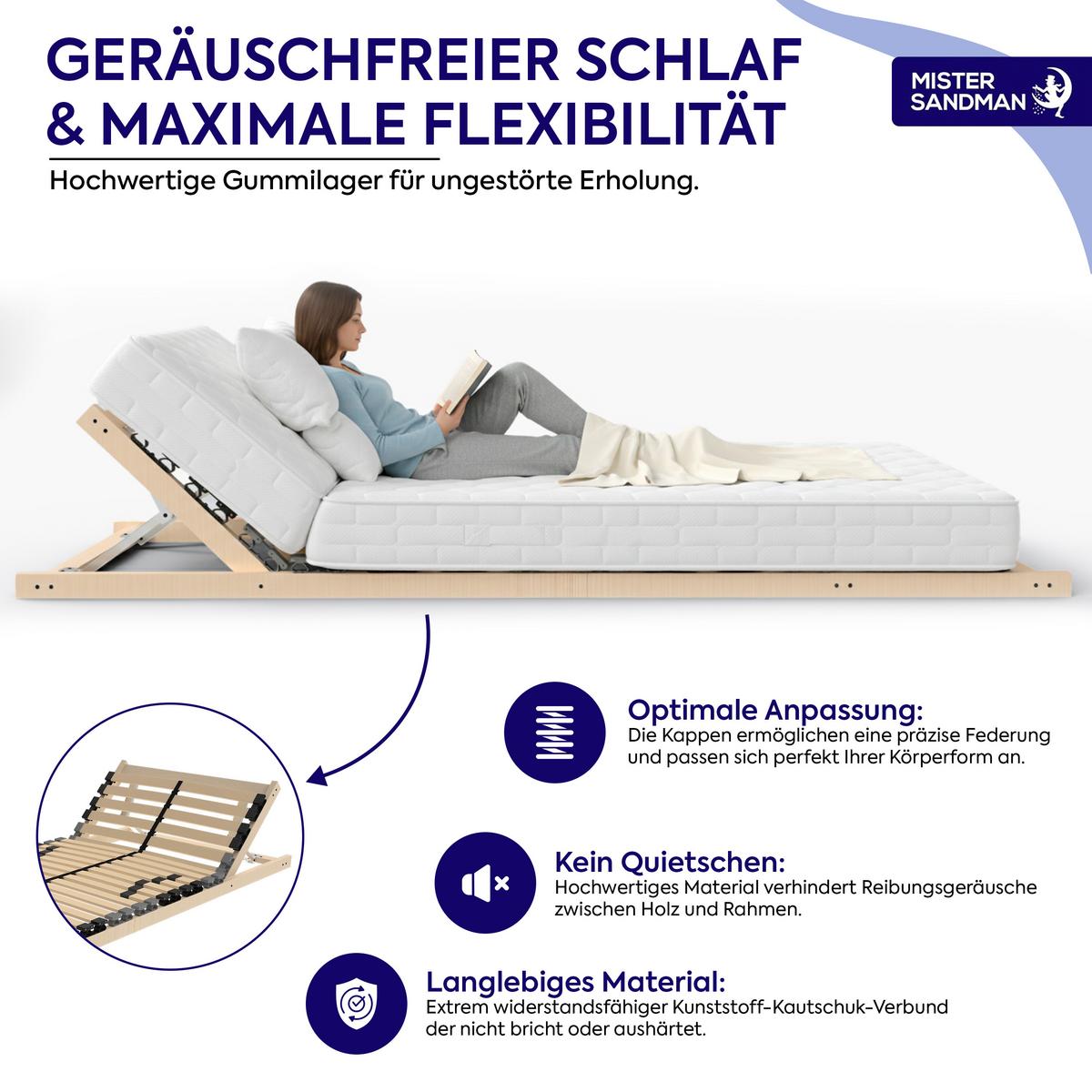 LATTENROST 7-Zonen ErgoFlex 140x200 cm – Lattenrost mit verstellbarem Kopfteil und einstellbarer Härte - Eschefarben/Buchefarben, Holz (140/200cm) - Mister Sandman
