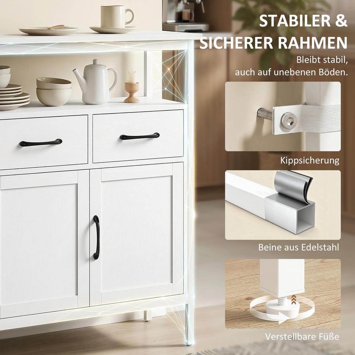 SIDEBOARD Spanplatte Edelstahl Weiß - Edelstahlfarben/Schwarz, Holzwerkstoff/Metall (35/88/95cm) - HOMCOM