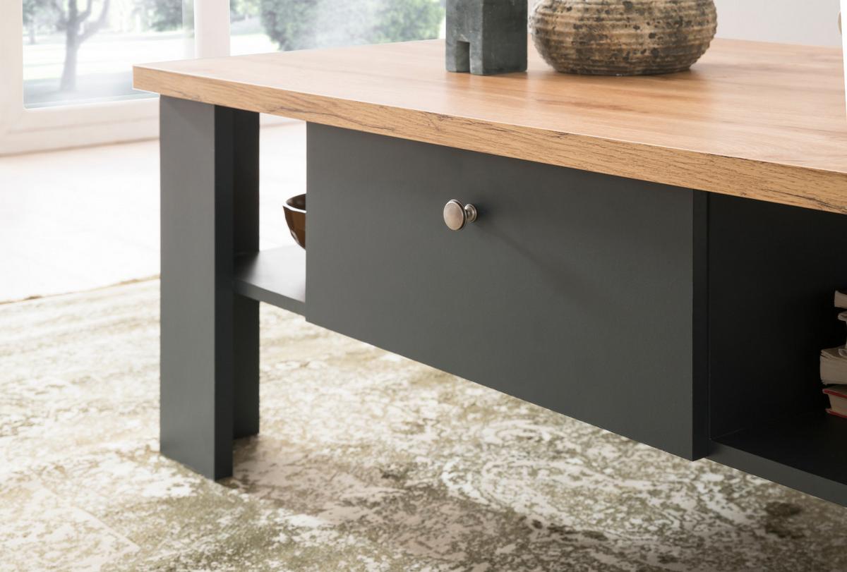 COUCHTISCH grau, Eiche Wotan, Landhaus 110 x 70 cm, Sofatisch mit Soft-Close-Funktion - Silberfarben/Eiche Wotan, Holzwerkstoff/Kunststoff (110/70/45cm) - Furn.Design