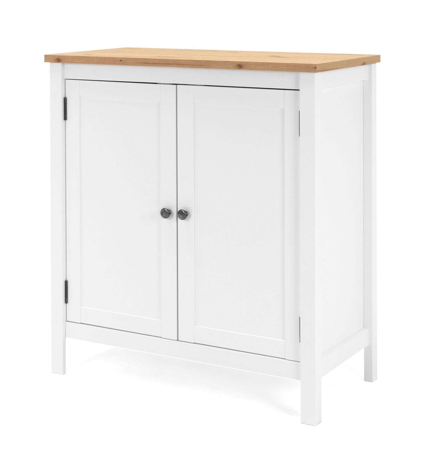 KOMMODE weiß mit Eiche Artisan, Landhaus 80 x 90 cm, Anrichte 2-türig - Silberfarben/Weiß, Holzwerkstoff/Metall (80/90/40cm) - Furn.Design