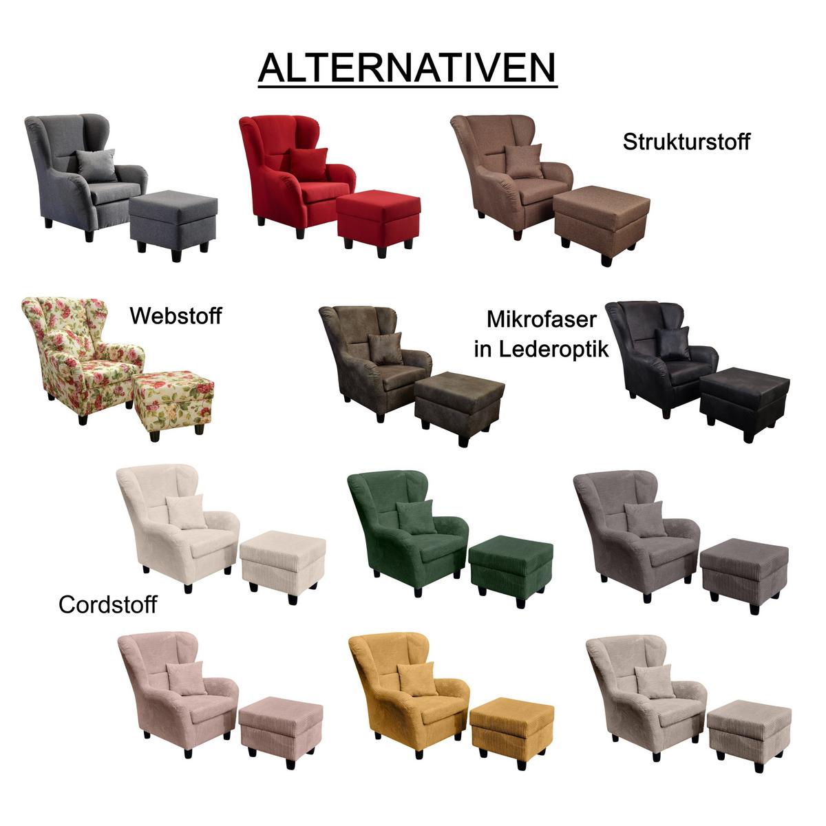 OHRENSESSEL mit HOCKER, hoher Sitzkomfort durch Wellenunterfederung B90/H98/T76 cm, Strukturstoff Grau / 18001 - Schwarz/Grau, Holz/Textil (90/98/76cm) - luma-home