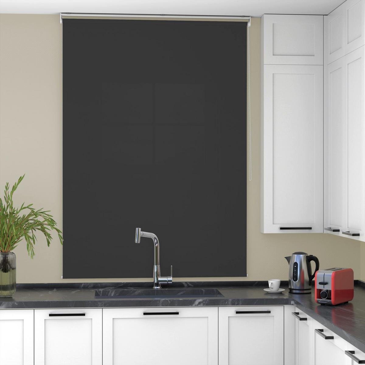 ROLLO blickdicht schwarz 105 x 150cm - Schwarz, Textil (105/150cm) - Deco-Raum