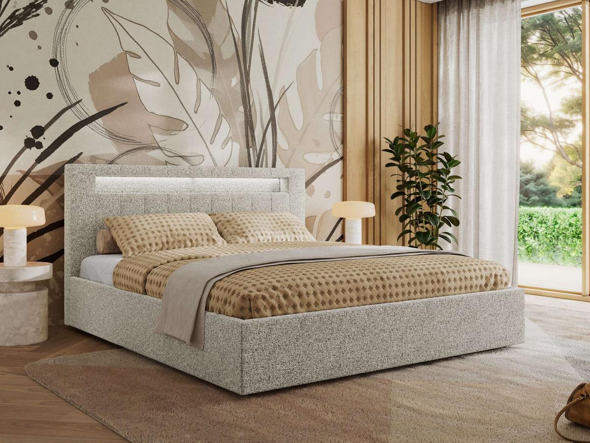 POLSTERBETT GOLD 5 CLASSIC 160/200 - Hellgrau Strukture - Multipocket-Matratze - Hellgrau, Textil (160/200cm) - MKS